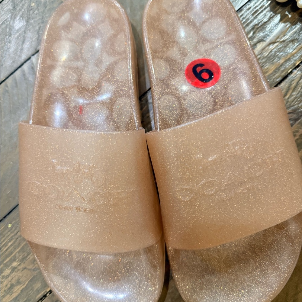 Coach Metallic Rose Gold Slide Sandals for Women